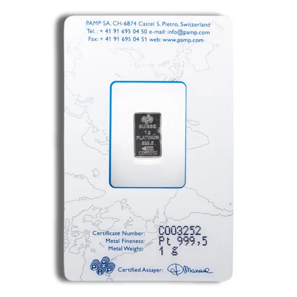 1 gram Platinum Bar PAMP Fortuna (Carded)