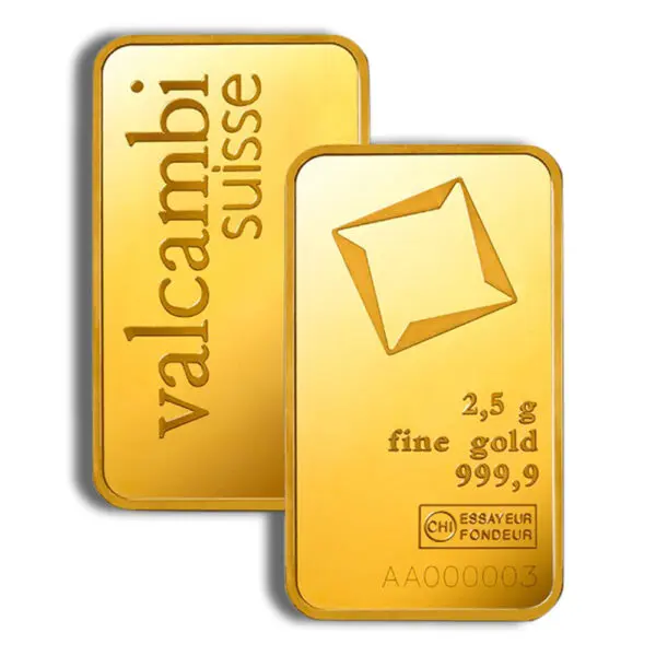 2.5 gram Gold Bar Valcambi (Carded)