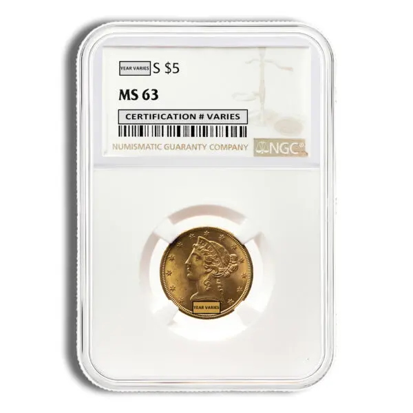 $5 Gold Liberty Half Eagle NGC MS63