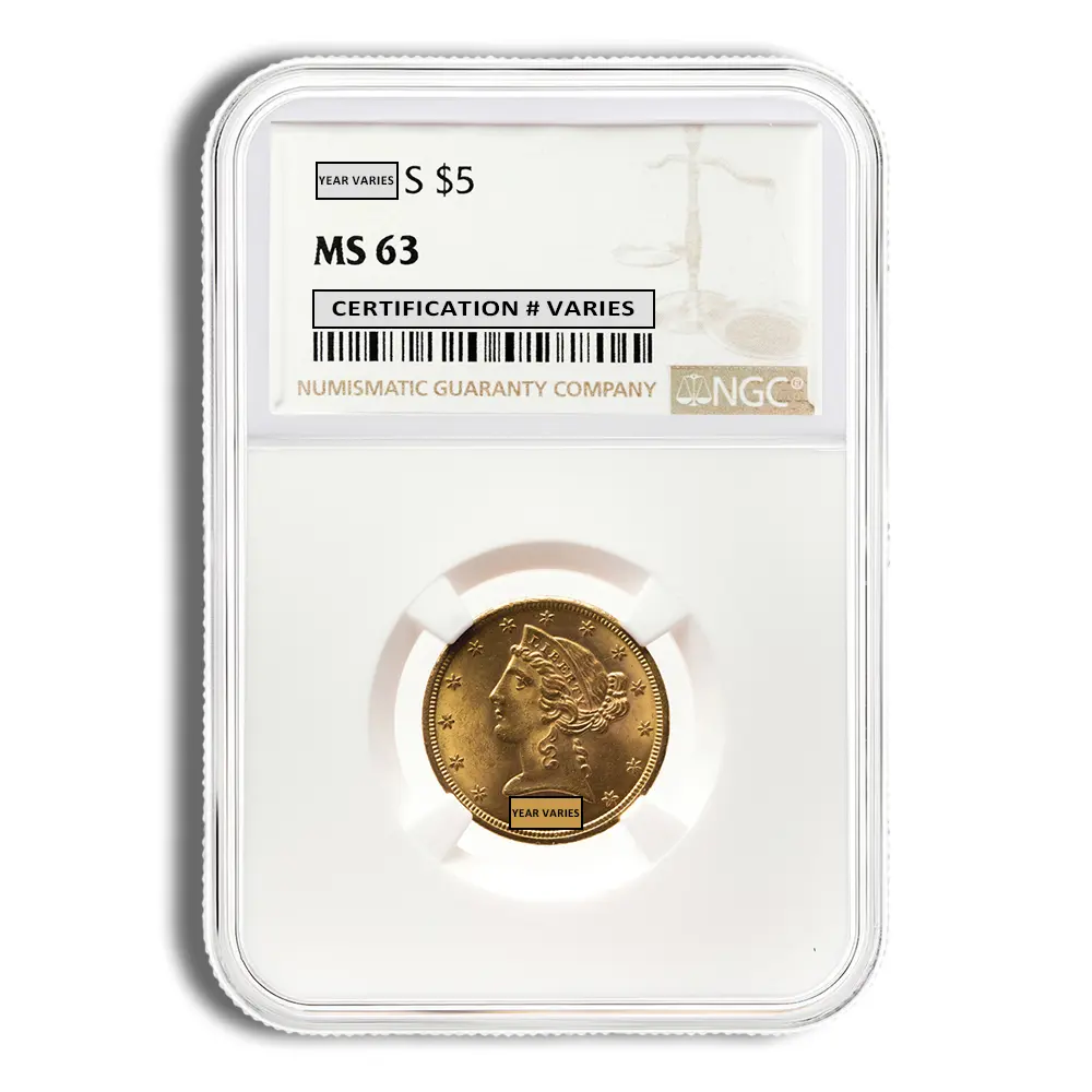 $5 Gold Liberty Half Eagle NGC MS63