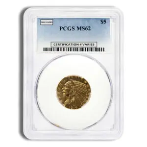 $5 Gold Indian Half Eagle PCGS MS62