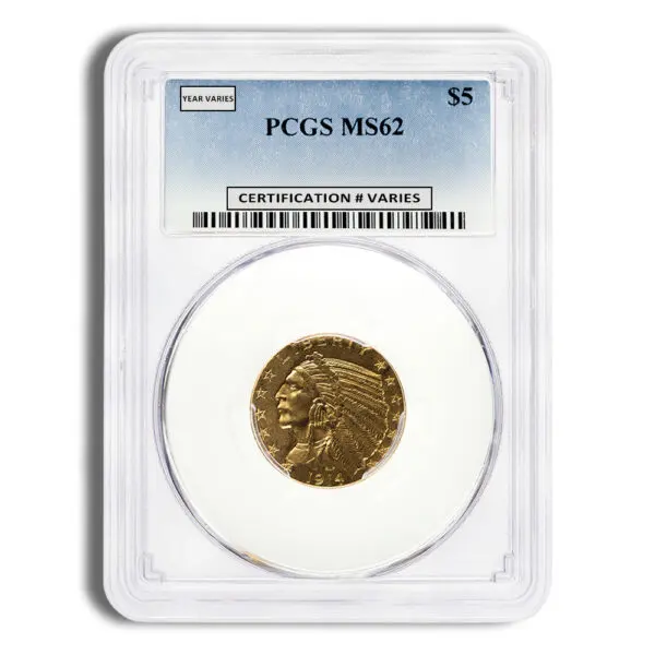 $5 Gold Indian Half Eagle PCGS MS62