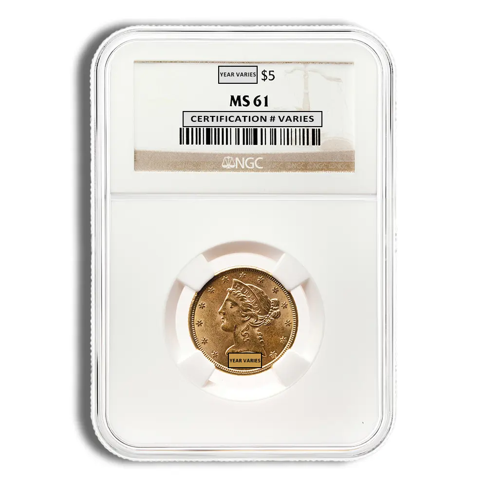 $5 Gold Liberty Half Eagle NGC MS61