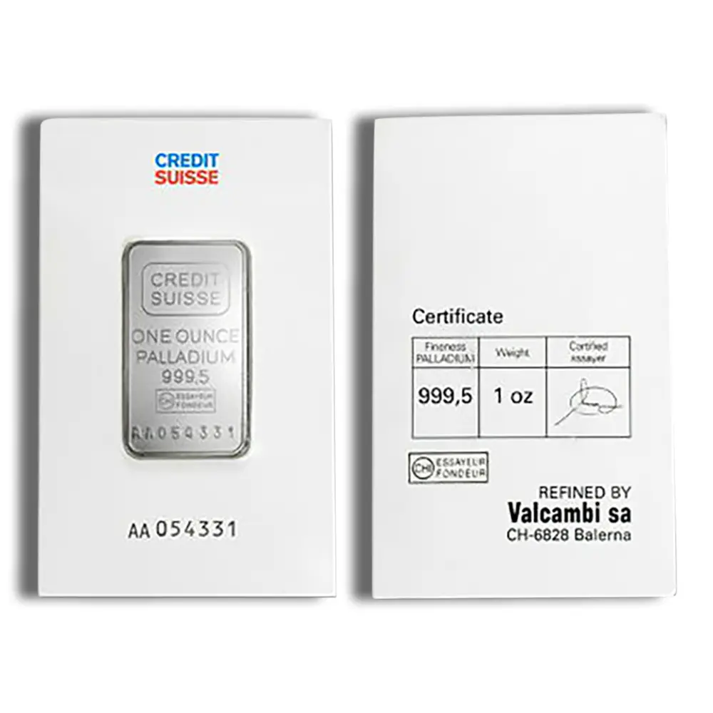 1oz Palladium Bar Credit Suisse (Carded)