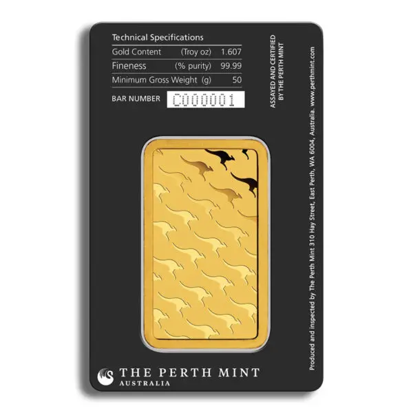 50 gram Gold Bar Perth Mint (Carded)