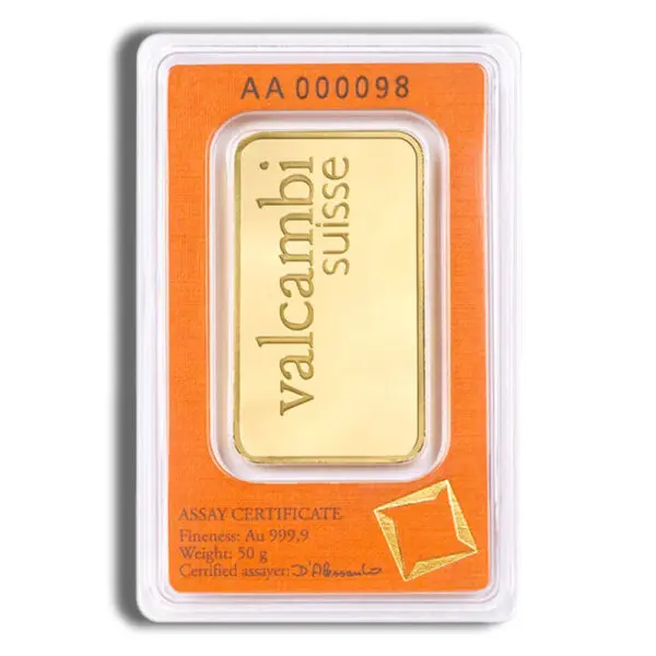 50 gram Gold Bar Valcambi (Carded)