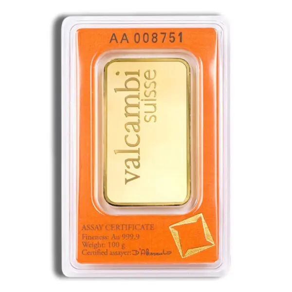 100 gram Gold Bar Valcambi (Carded)