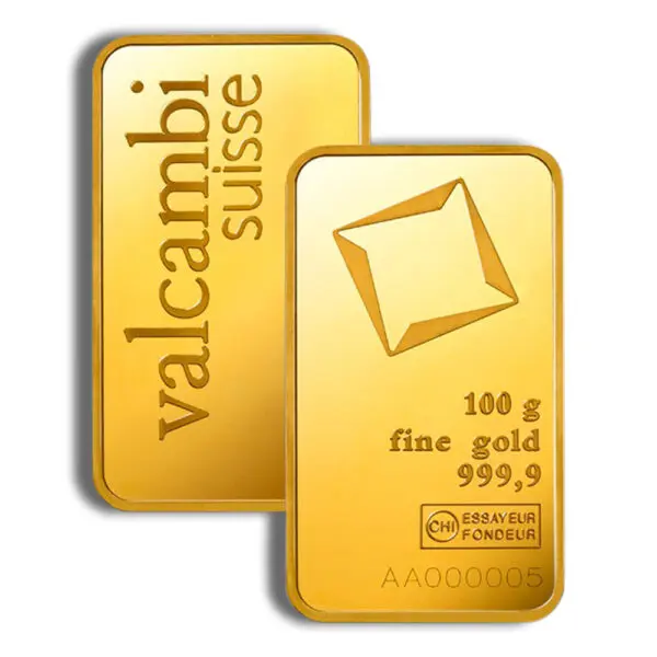 100 gram Gold Bar Valcambi (Carded)