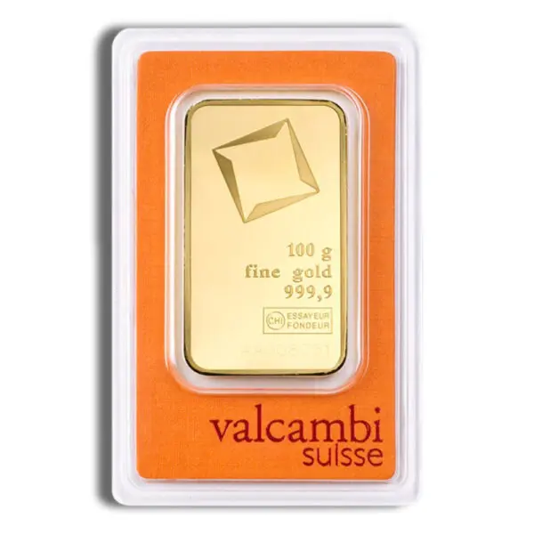 100 gram Gold Bar Valcambi (Carded)